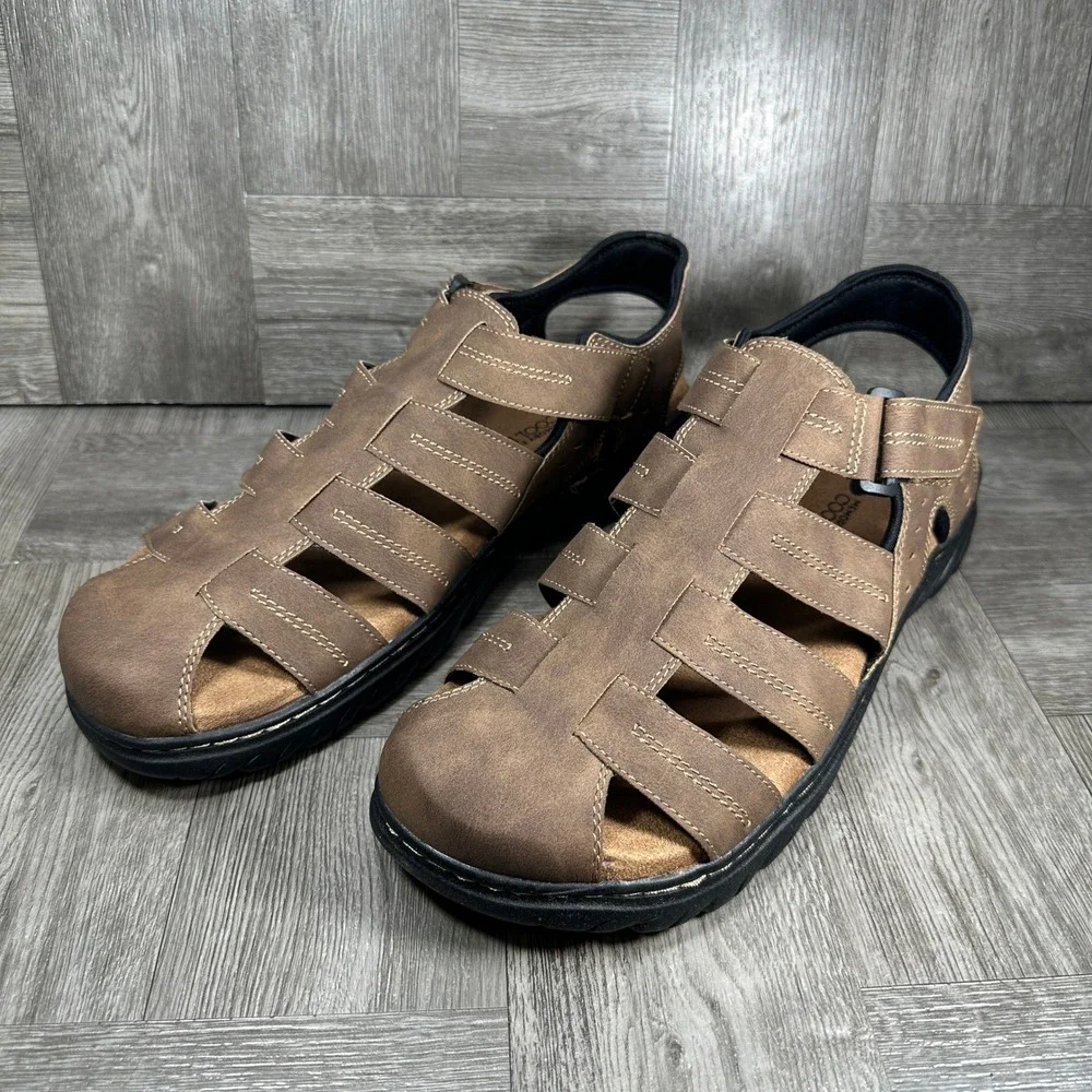 Dr. Scholl's Candid Fisherman Sandals Mens 12 Brown Comfort Memory Foam NEW